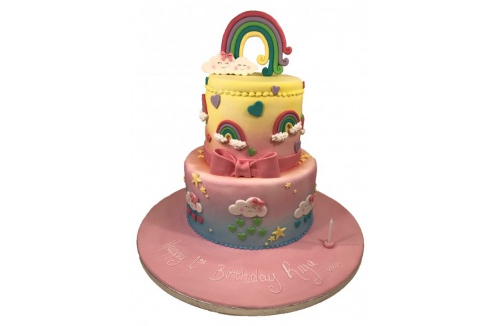 Rainbow & Clouds Tiered Cake